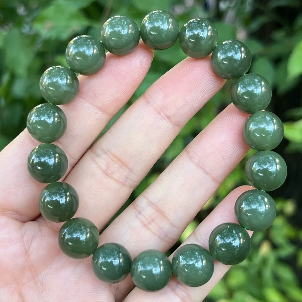 High quality 11.5mm stretchable green‎ jade bracelet 1506